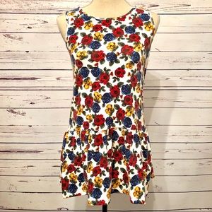 Retro Floral Rose Peplum Mini Tunic Tank